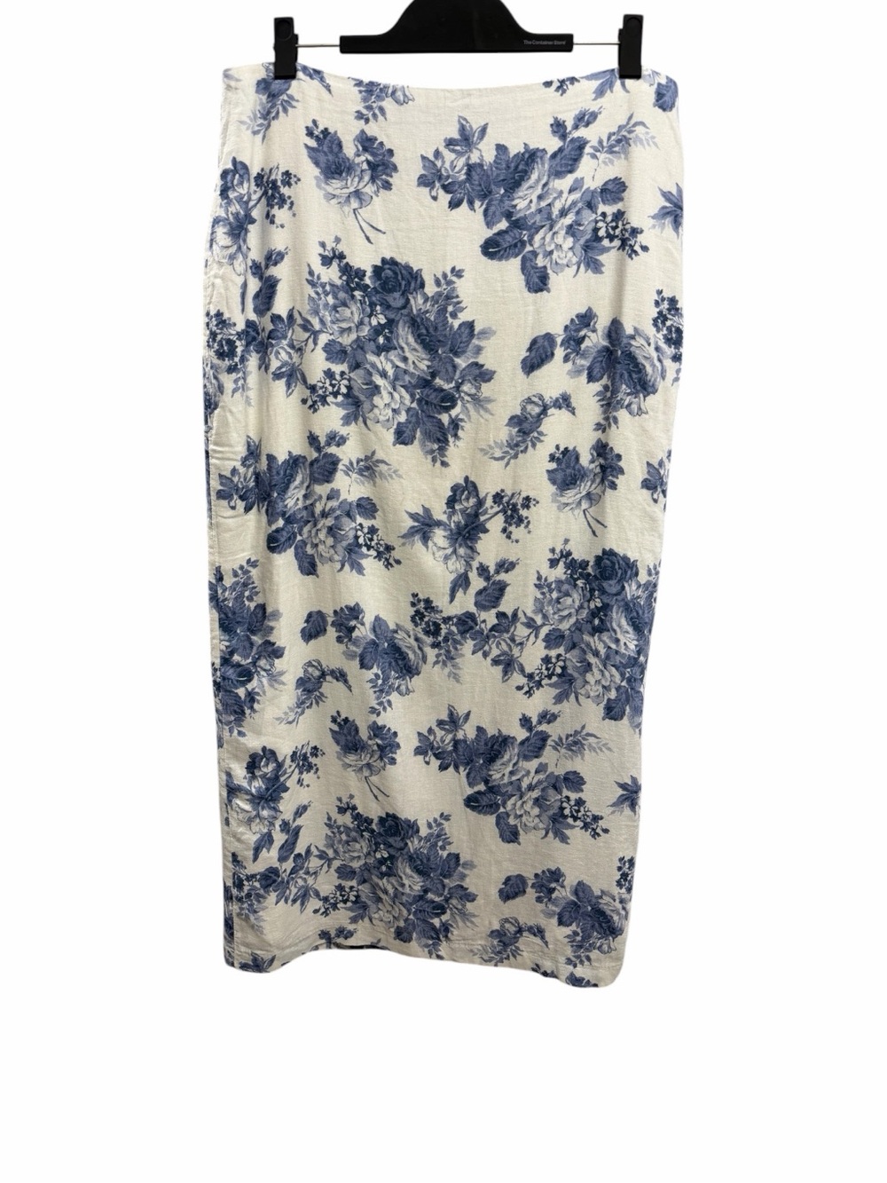 Abercrombie Blue Floral Linen Midi Skirt Elegant White and Blue Pattern Large - Picture 2 of 9